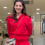 mehreen kaur pirzada hot thick thighs back view in red mini dress HD 130