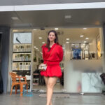 mehreen kaur pirzada hot thick thighs back view in red mini dress HD 132