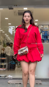 mehreen kaur pirzada hot thick thighs back view in red mini dress HD 139