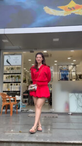 mehreen kaur pirzada hot thick thighs back view in red mini dress HD 140