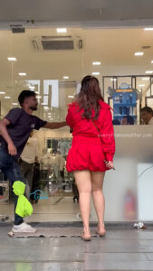 mehreen kaur pirzada hot thick thighs back view in red mini dress HD 141