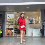 mehreen kaur pirzada hot thick thighs back view in red mini dress HD 150