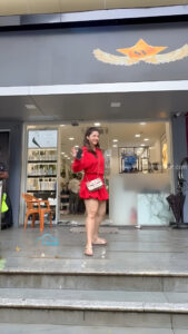 mehreen kaur pirzada hot thick thighs back view in red mini dress HD 150