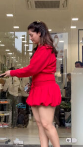 mehreen kaur pirzada hot thick thighs back view in red mini dress HD 20