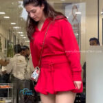 mehreen kaur pirzada hot thick thighs back view in red mini dress HD 27