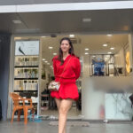 mehreen kaur pirzada hot thick thighs back view in red mini dress HD 3