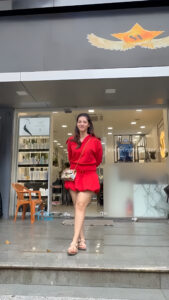 mehreen kaur pirzada hot thick thighs back view in red mini dress HD 3