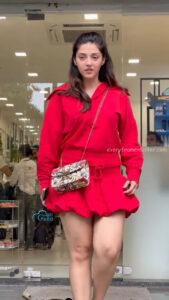 mehreen kaur pirzada hot thick thighs back view in red mini dress HD 35