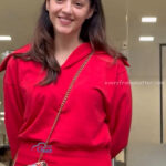mehreen kaur pirzada hot thick thighs back view in red mini dress HD 42