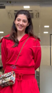 mehreen kaur pirzada hot thick thighs back view in red mini dress HD 42