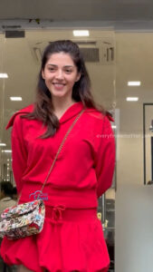 mehreen kaur pirzada hot thick thighs back view in red mini dress HD 43