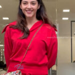 mehreen kaur pirzada hot thick thighs back view in red mini dress HD 44