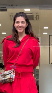 mehreen kaur pirzada hot thick thighs back view in red mini dress HD 44