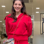 mehreen kaur pirzada hot thick thighs back view in red mini dress HD 45