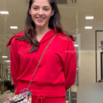 mehreen kaur pirzada hot thick thighs back view in red mini dress HD 46