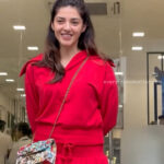 mehreen kaur pirzada hot thick thighs back view in red mini dress HD 47
