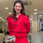 mehreen kaur pirzada hot thick thighs back view in red mini dress HD 48