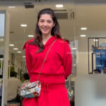 mehreen kaur pirzada hot thick thighs back view in red mini dress HD 49