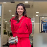 mehreen kaur pirzada hot thick thighs back view in red mini dress HD 50