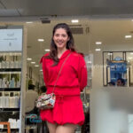 mehreen kaur pirzada hot thick thighs back view in red mini dress HD 51