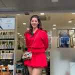 mehreen kaur pirzada hot thick thighs back view in red mini dress HD 53