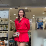 mehreen kaur pirzada hot thick thighs back view in red mini dress HD 54