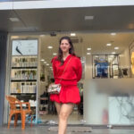 mehreen kaur pirzada hot thick thighs back view in red mini dress HD 57