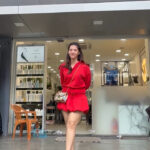 mehreen kaur pirzada hot thick thighs back view in red mini dress HD 61