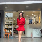 mehreen kaur pirzada hot thick thighs back view in red mini dress HD 62