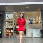 mehreen kaur pirzada hot thick thighs back view in red mini dress HD 63