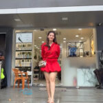 mehreen kaur pirzada hot thick thighs back view in red mini dress HD 64