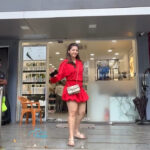 mehreen kaur pirzada hot thick thighs back view in red mini dress HD 67