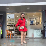 mehreen kaur pirzada hot thick thighs back view in red mini dress HD 68