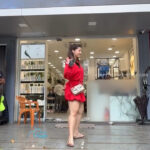 mehreen kaur pirzada hot thick thighs back view in red mini dress HD 69