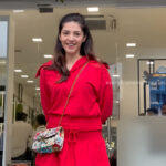 mehreen kaur pirzada hot thick thighs back view in red mini dress HD 7