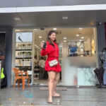 mehreen kaur pirzada hot thick thighs back view in red mini dress HD 70