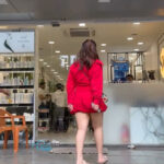 mehreen kaur pirzada hot thick thighs back view in red mini dress HD 75