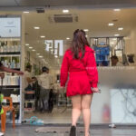 mehreen kaur pirzada hot thick thighs back view in red mini dress HD 79