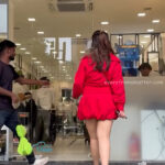 mehreen kaur pirzada hot thick thighs back view in red mini dress HD 82